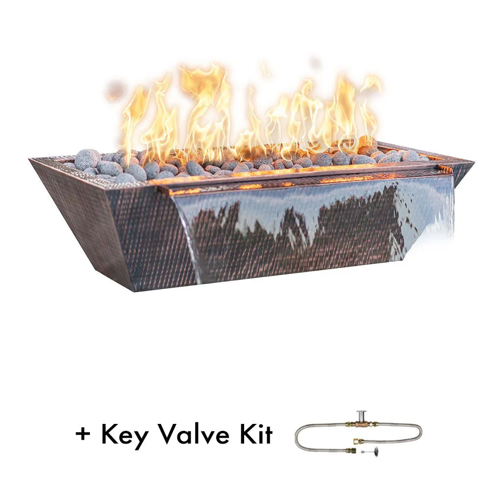 Maya Linear Fire and Water Bowl, Hammered Copper - Pool Feature