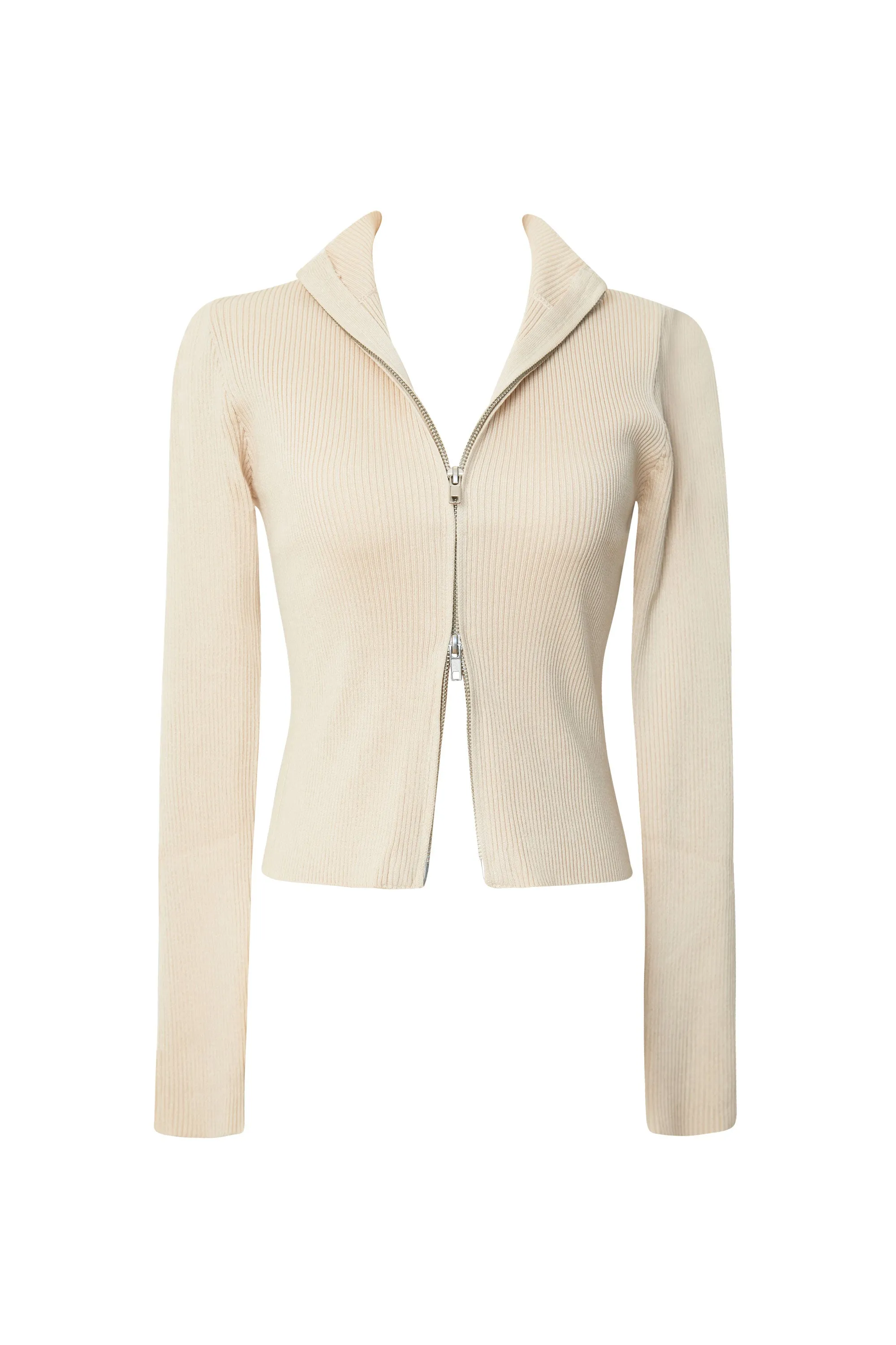 Maye Beige Long Sleeve Zipper Top