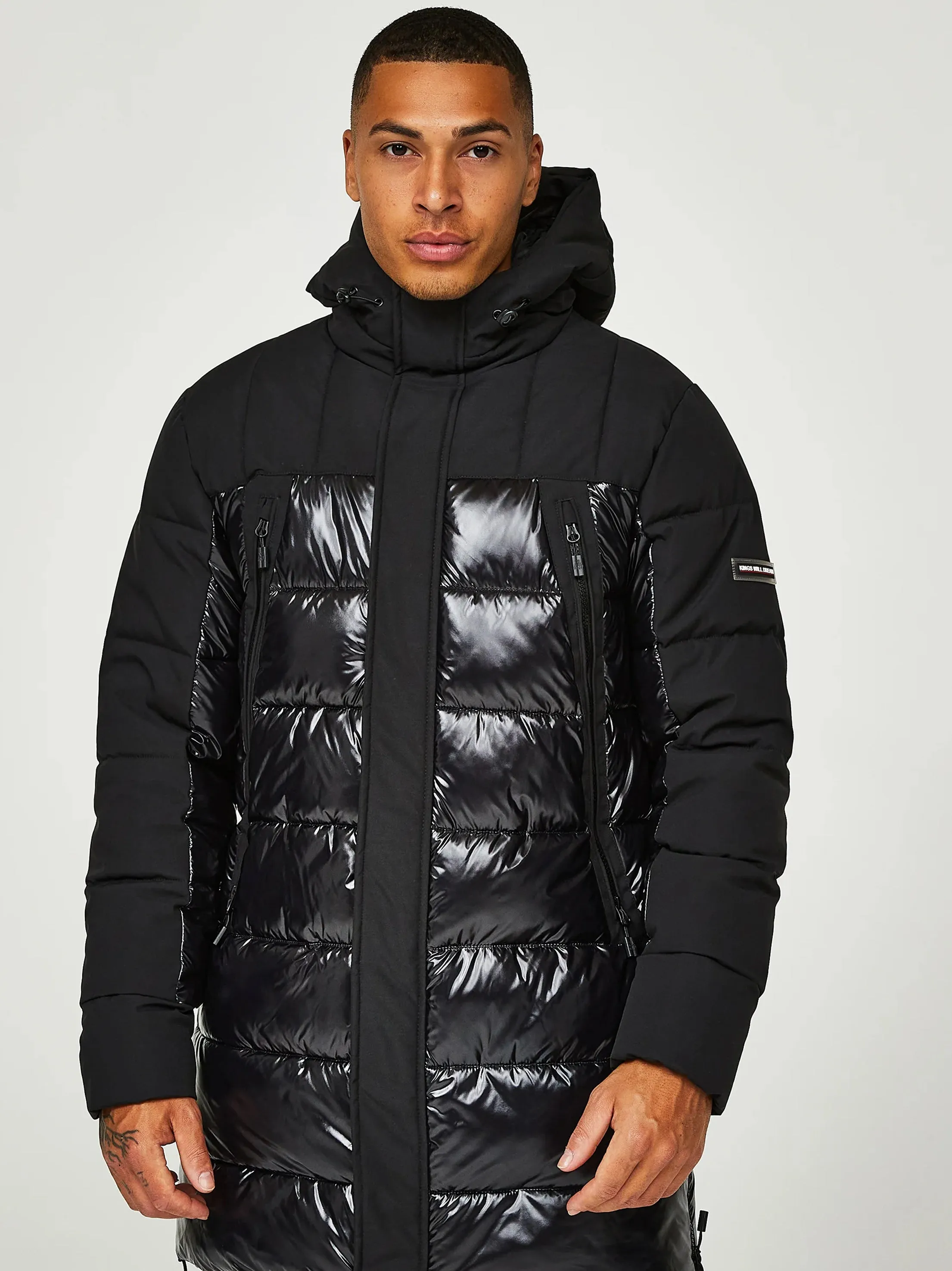 Men's Glossy Puffer Jacket,Black