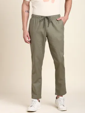 Men's Light Olive Solid Linen Trouser