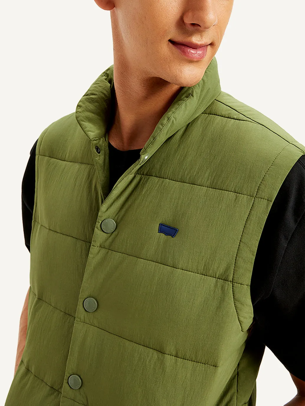 Men's Quilted Olive High Neck Puffer Jacket