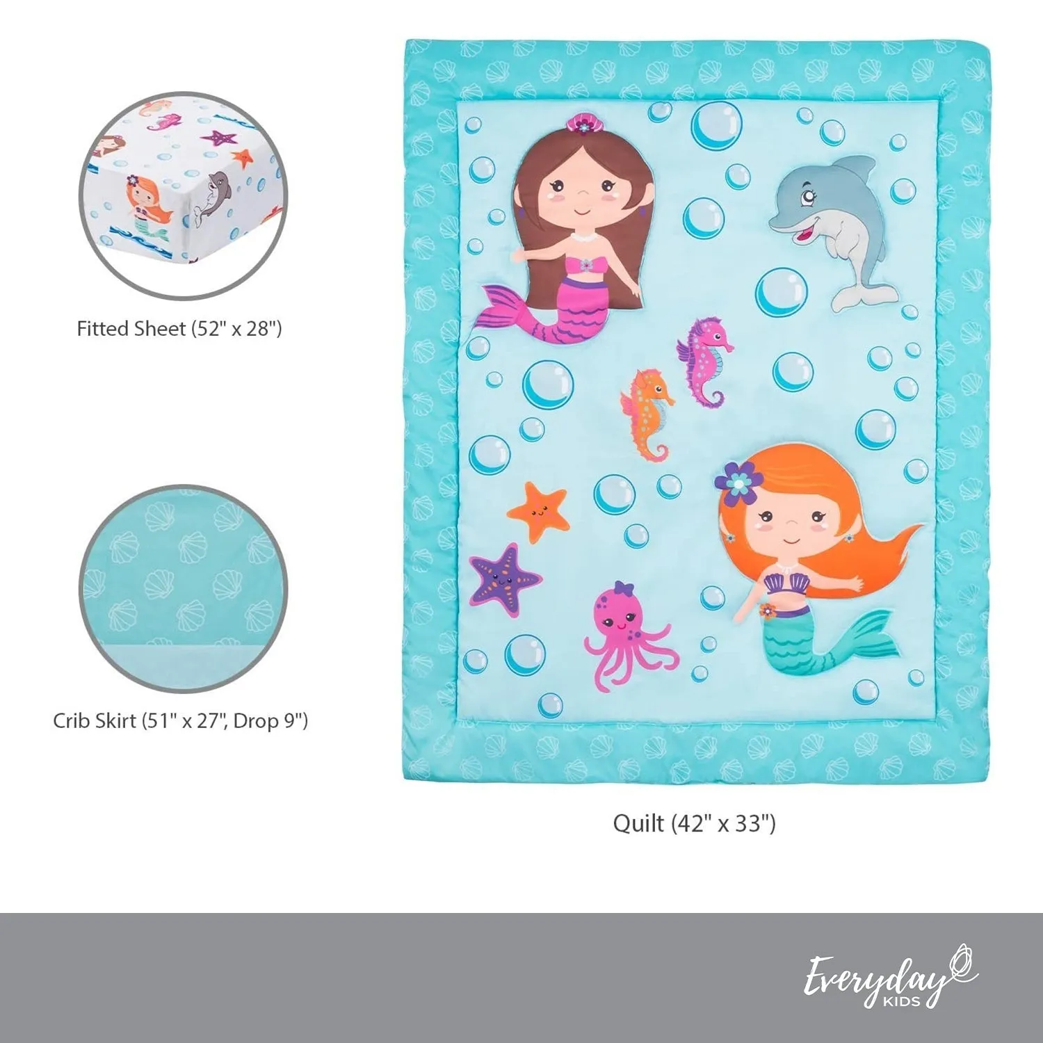 Mermaid Adventures 3-Piece Crib Bedding Set