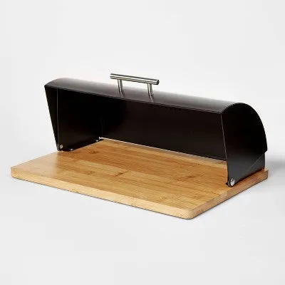 Metal Breadbox with Bamboo Base Black - Threshold