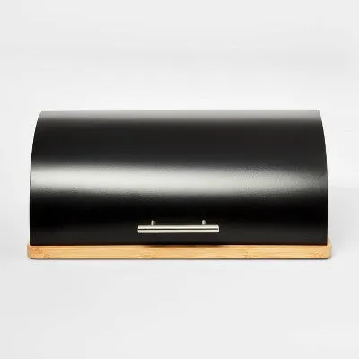 Metal Breadbox with Bamboo Base Black - Threshold