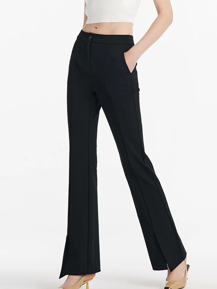 Mid-Rise Slit Micro-Flared Women Pants