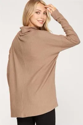 Morgan Ribbed Cowl Neck Pullover - Mocha