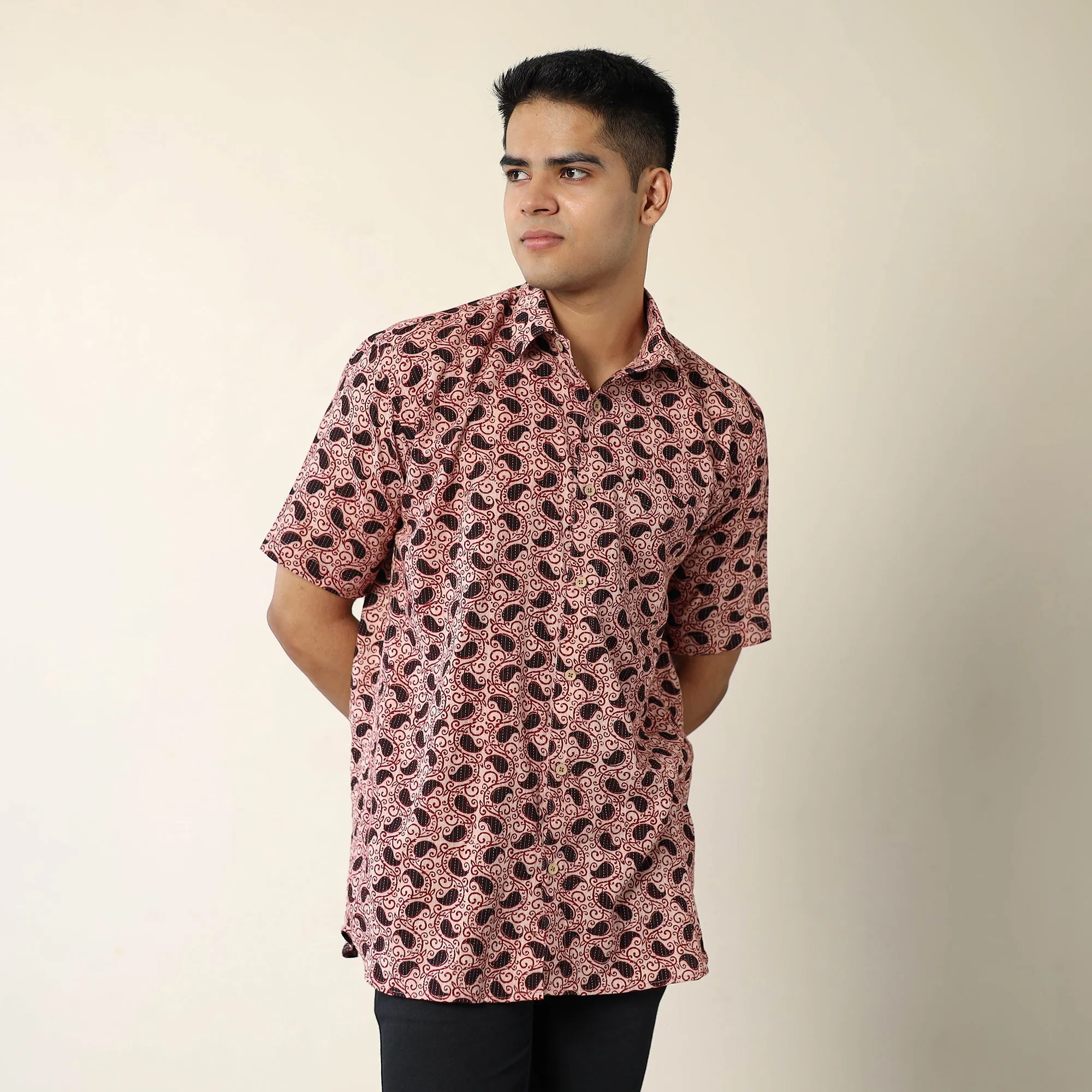 Multicolor - Bagh Prints Kantha Cotton Men Half Sleeve Shirt 13