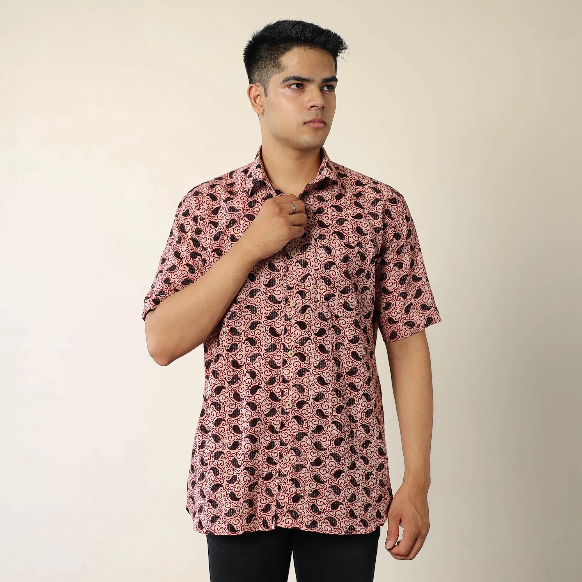 Multicolor - Bagh Prints Kantha Cotton Men Half Sleeve Shirt 13