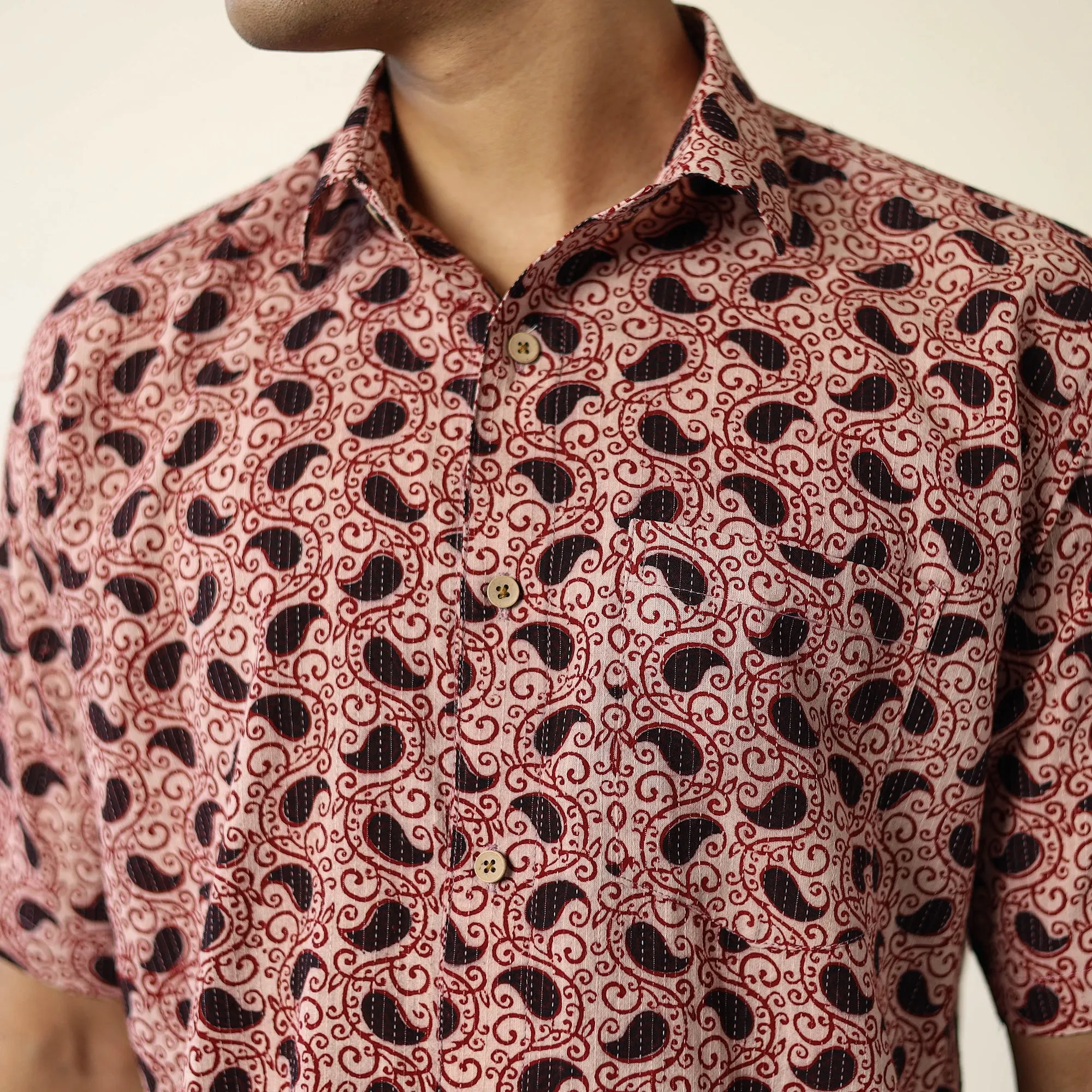 Multicolor - Bagh Prints Kantha Cotton Men Half Sleeve Shirt 13