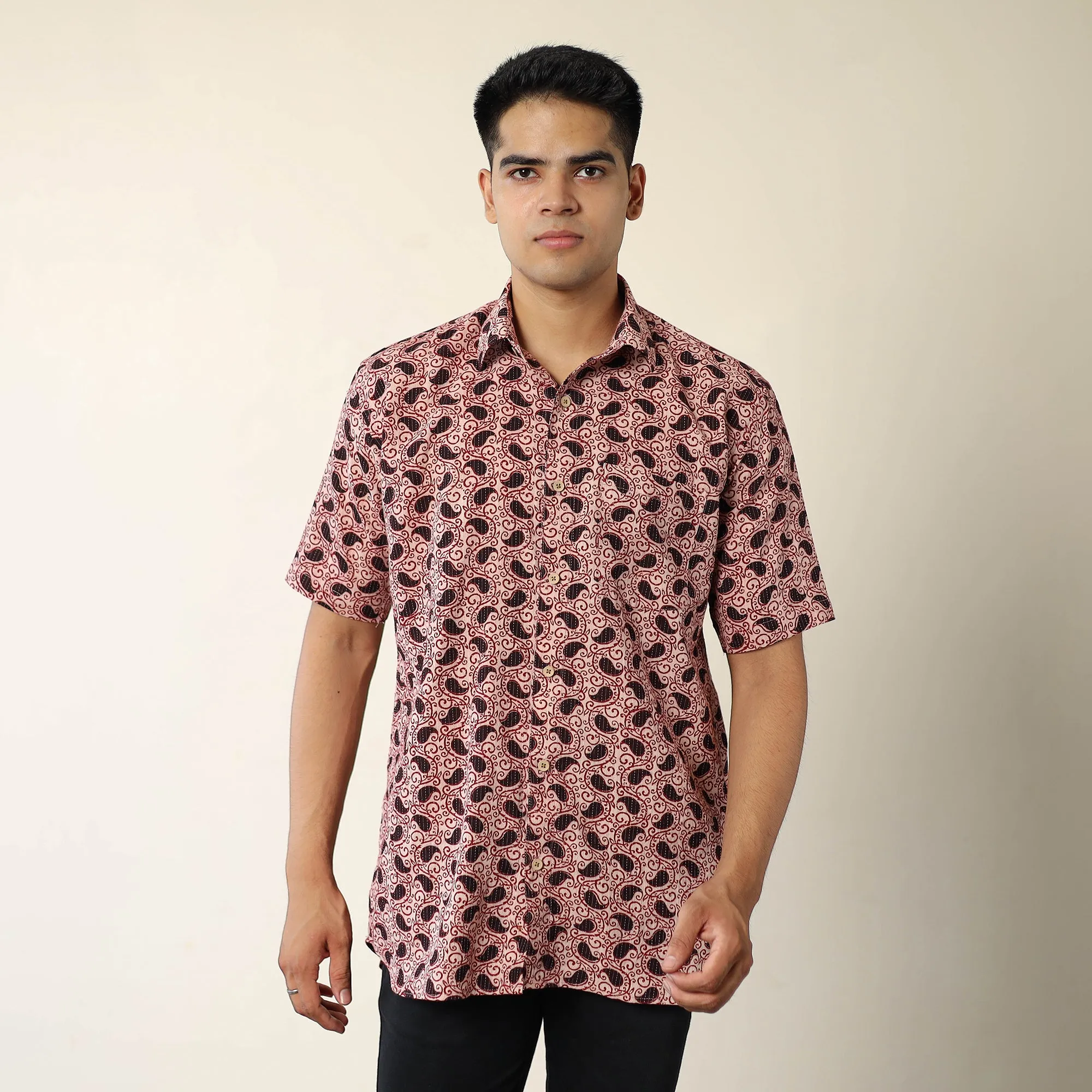 Multicolor - Bagh Prints Kantha Cotton Men Half Sleeve Shirt 13