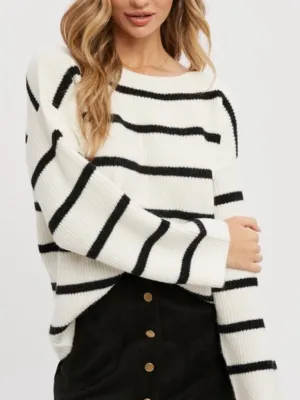 Nancy Striped Sweater - Ivory   Black