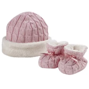 Natures Purest 'Natures Knits' Pink Cable Knit Hat & Bootees Set