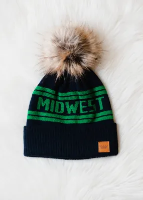 ***Navy Base & Green Midwest Pom Hat