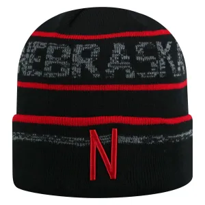 Nebraska Cornhuskers TOW Black Striped "Effect" Style Cuffed Knit Beanie Cap