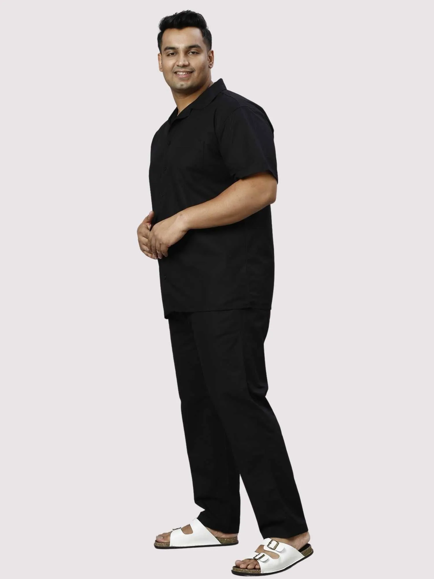 Nero Solid Black Full Co-ords Set Men's Plus Size