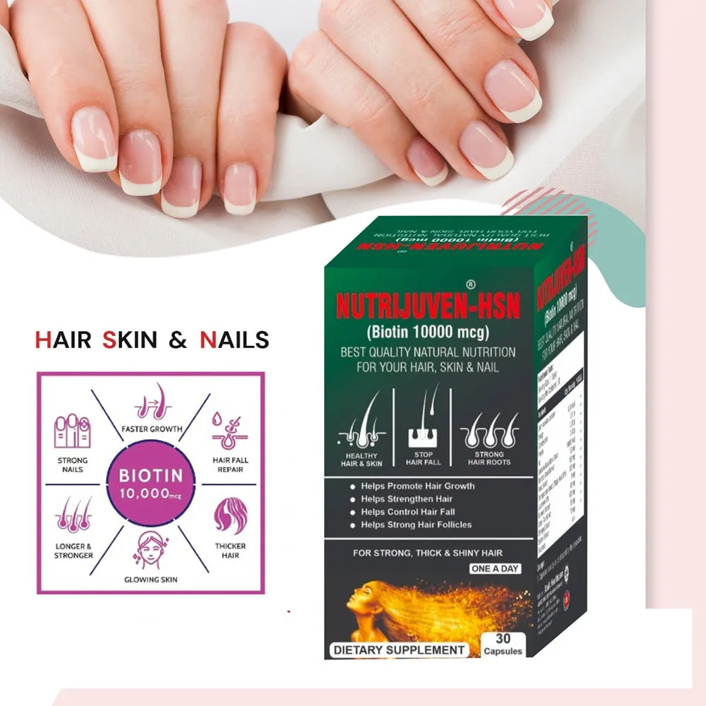 Nutrijuven I HSN I Biotin 10000 mcg I Nutrition for your Hair I Skin I Nail I Healthy Hair & Skin I Stop Hair Fall  I For Strong I Thick & Shiny Hair I One a Day I Dietary Supplement I 30 Capsules