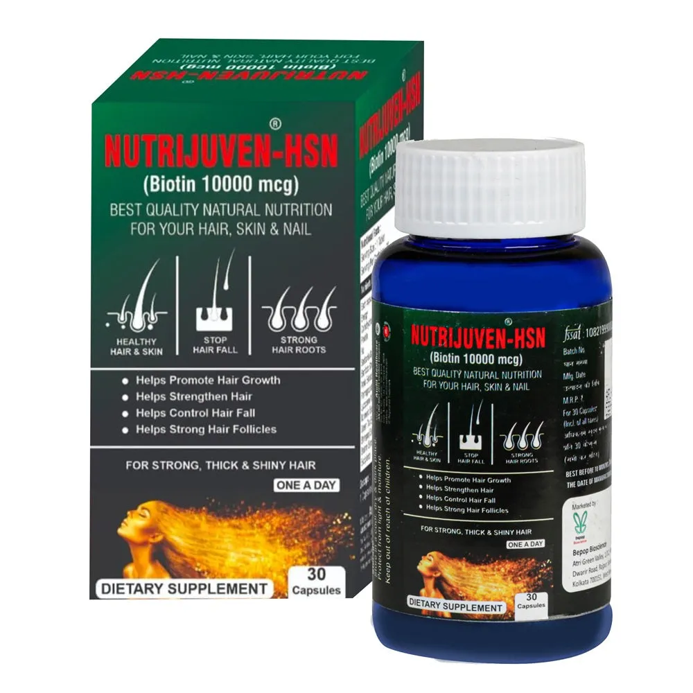 Nutrijuven I HSN I Biotin 10000 mcg I Nutrition for your Hair I Skin I Nail I Healthy Hair & Skin I Stop Hair Fall  I For Strong I Thick & Shiny Hair I One a Day I Dietary Supplement I 30 Capsules