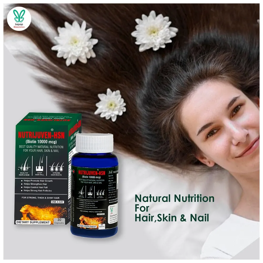 Nutrijuven I HSN I Biotin 10000 mcg I Nutrition for your Hair I Skin I Nail I Healthy Hair & Skin I Stop Hair Fall  I For Strong I Thick & Shiny Hair I One a Day I Dietary Supplement I 30 Capsules