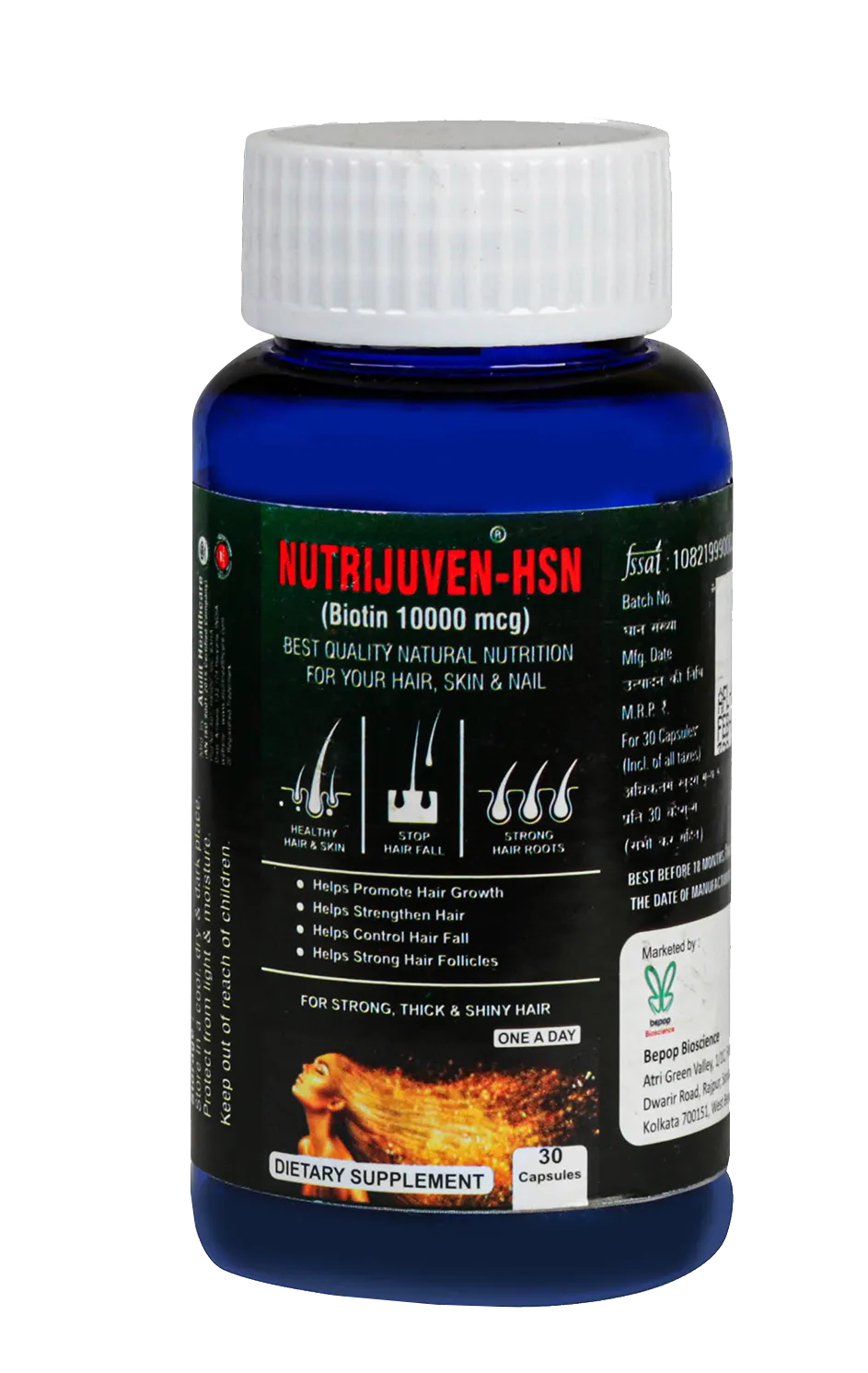 Nutrijuven I HSN I Biotin 10000 mcg I Nutrition for your Hair I Skin I Nail I Healthy Hair & Skin I Stop Hair Fall  I For Strong I Thick & Shiny Hair I One a Day I Dietary Supplement I 30 Capsules