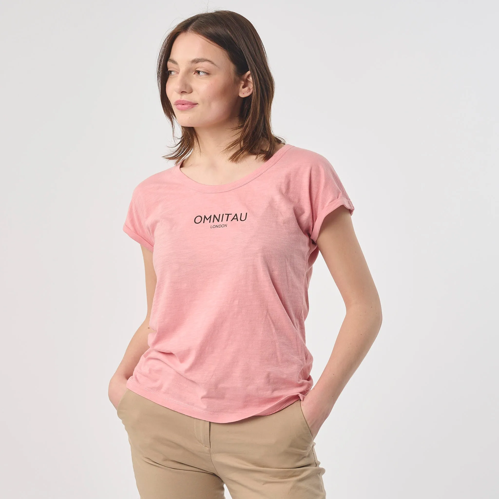 Omnitau Women's Organic Cotton Rolled Sleeve T-Shirt - Pink