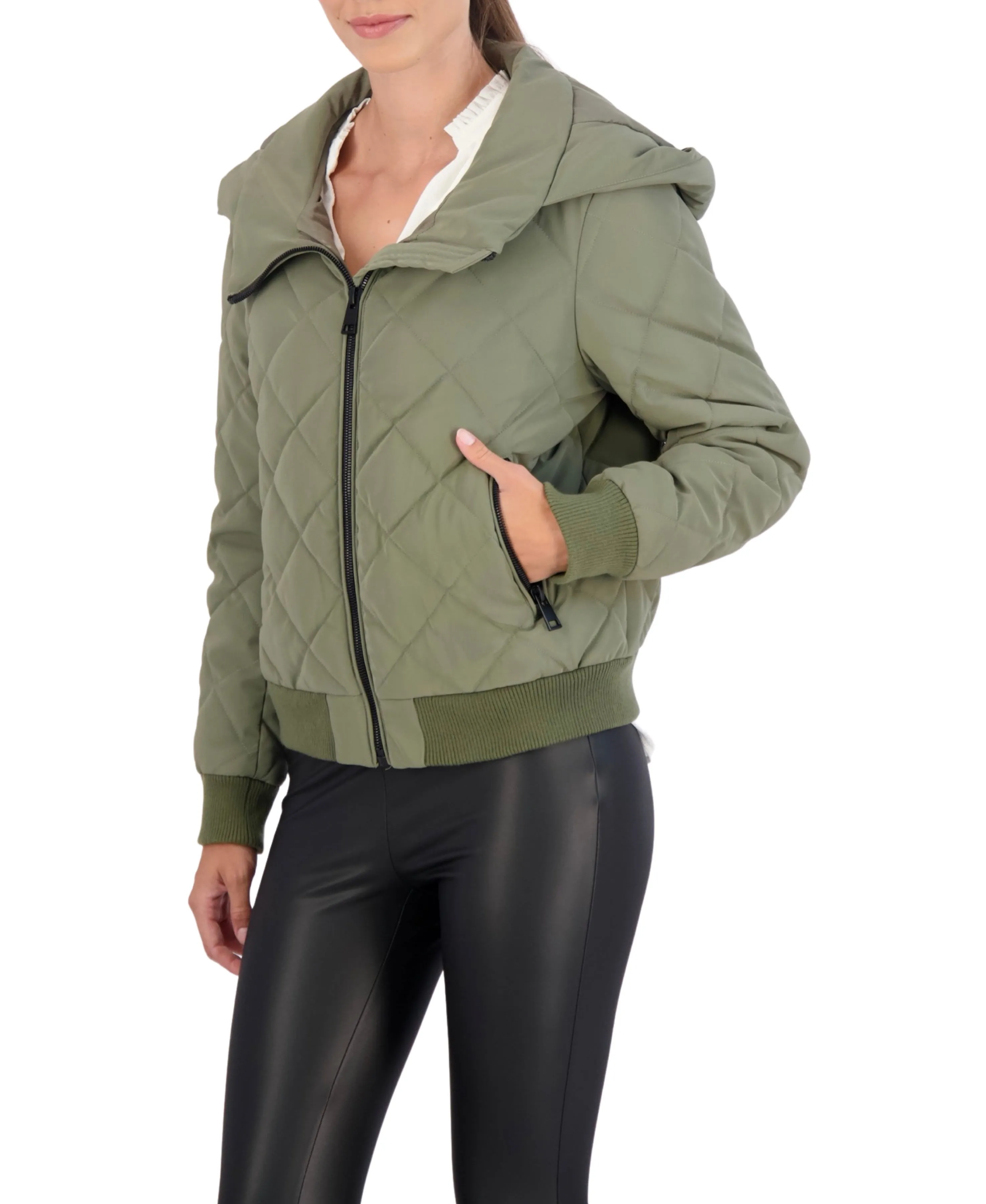 Ookie & Lala Hooded Quilted Carbon Puffer Bomber Jacket