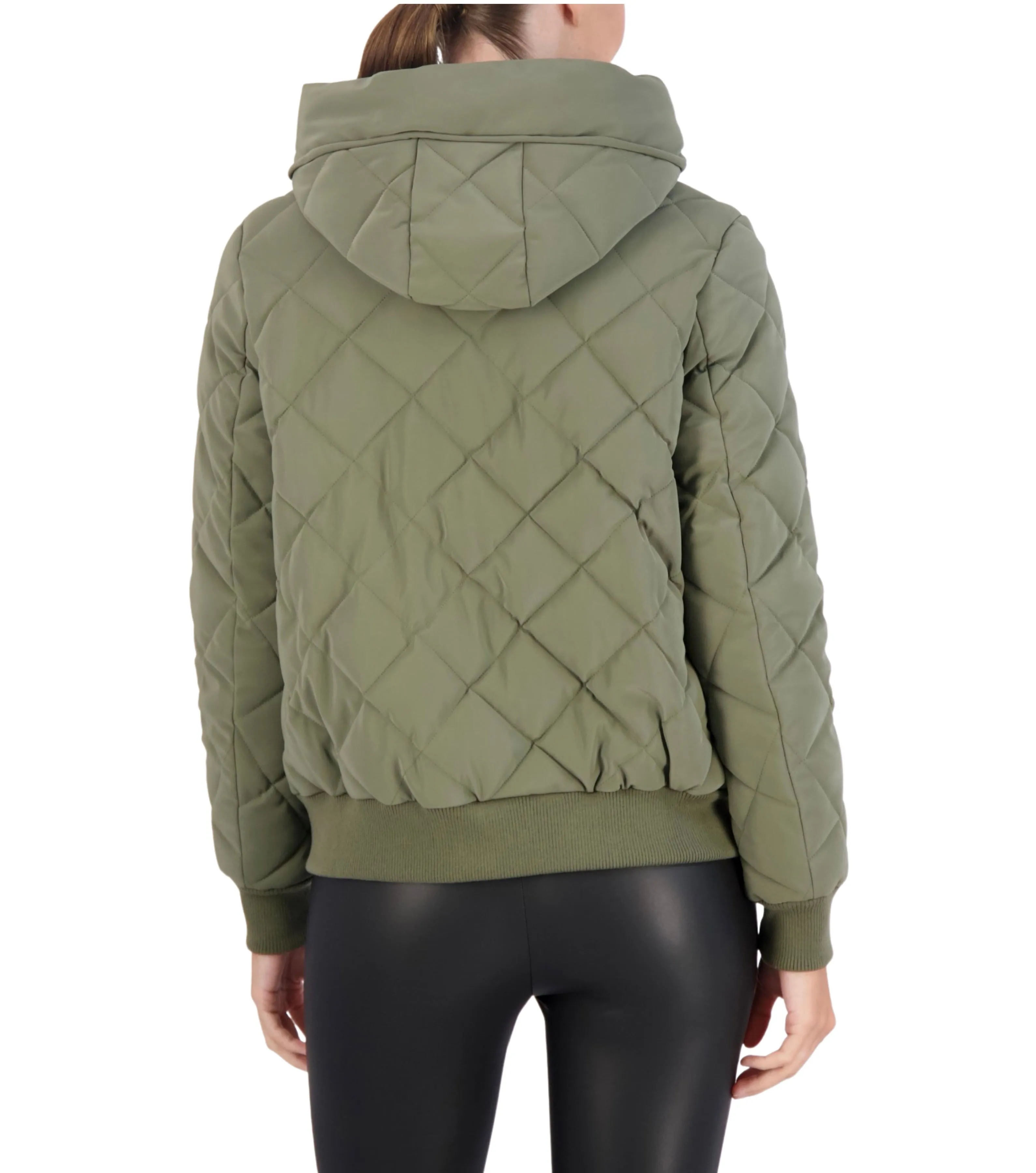 Ookie & Lala Hooded Quilted Carbon Puffer Bomber Jacket