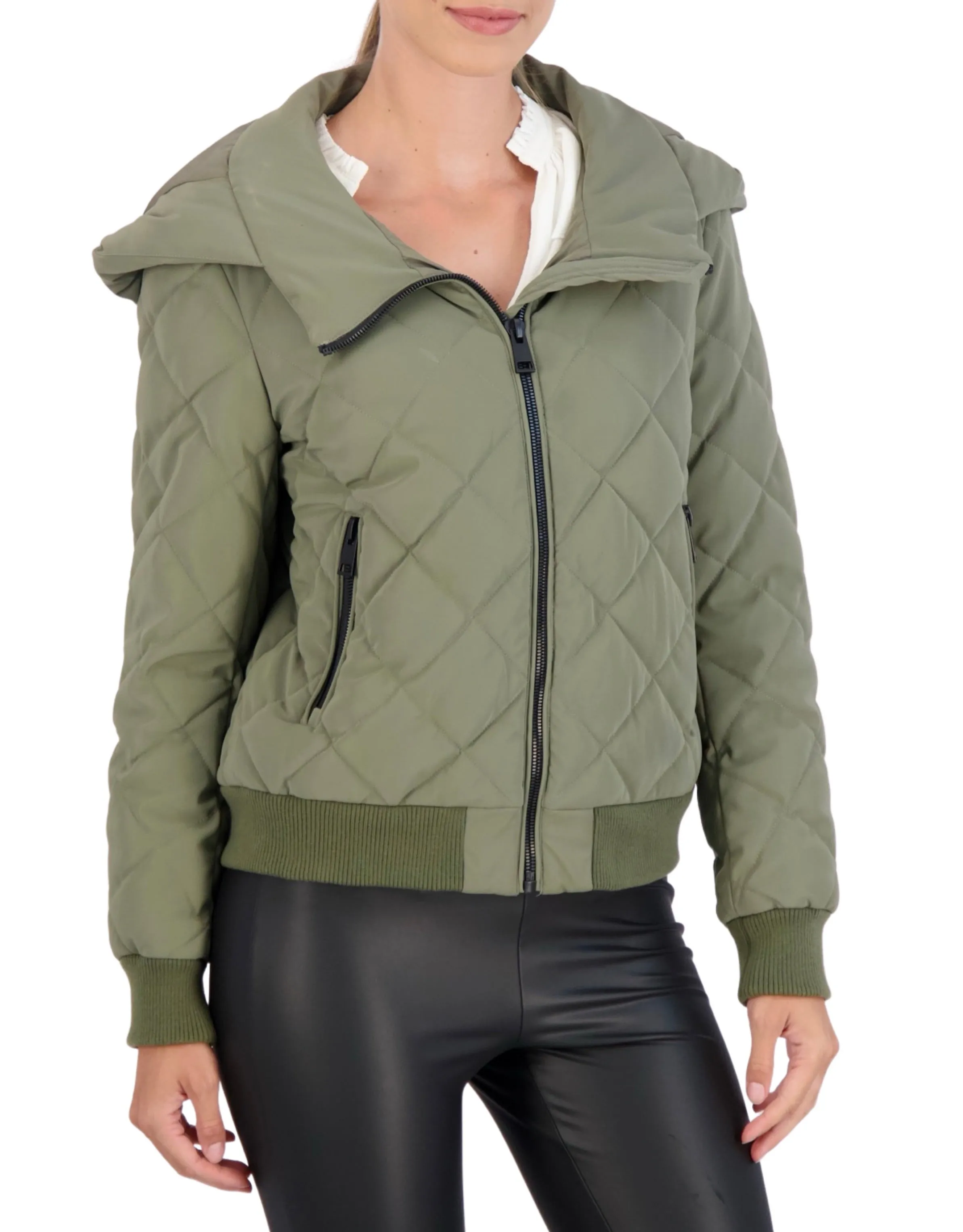 Ookie & Lala Hooded Quilted Carbon Puffer Bomber Jacket