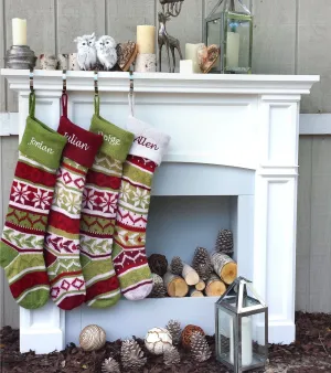 Personalized Knitted Christmas Stockings Red Green White