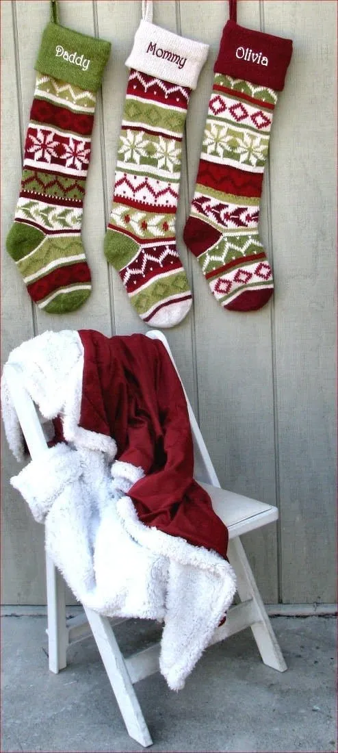 Personalized Knitted Christmas Stockings Red Green White