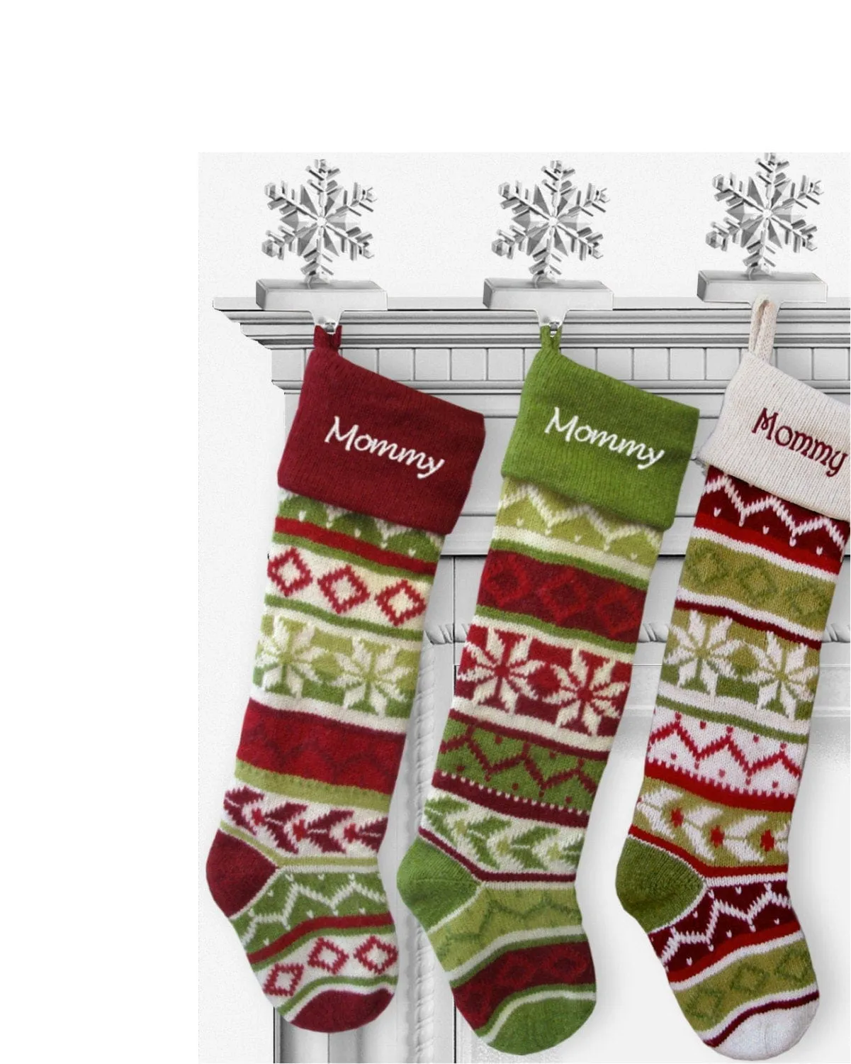 Personalized Knitted Christmas Stockings Red Green White