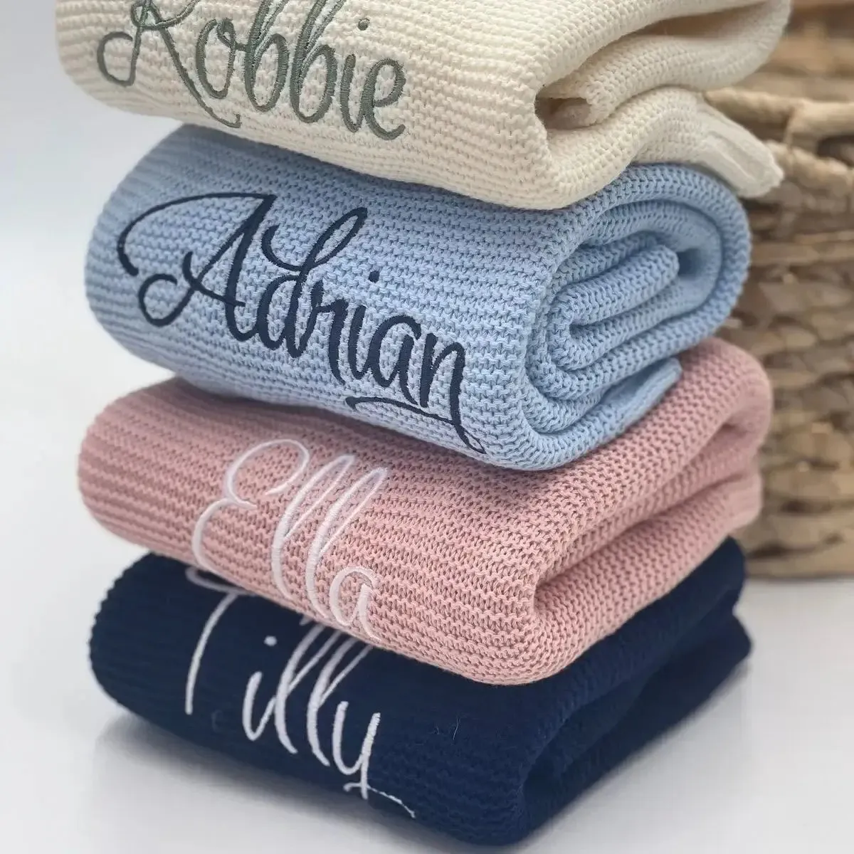 Personalized Name Embroidered Knit Baby Blanket