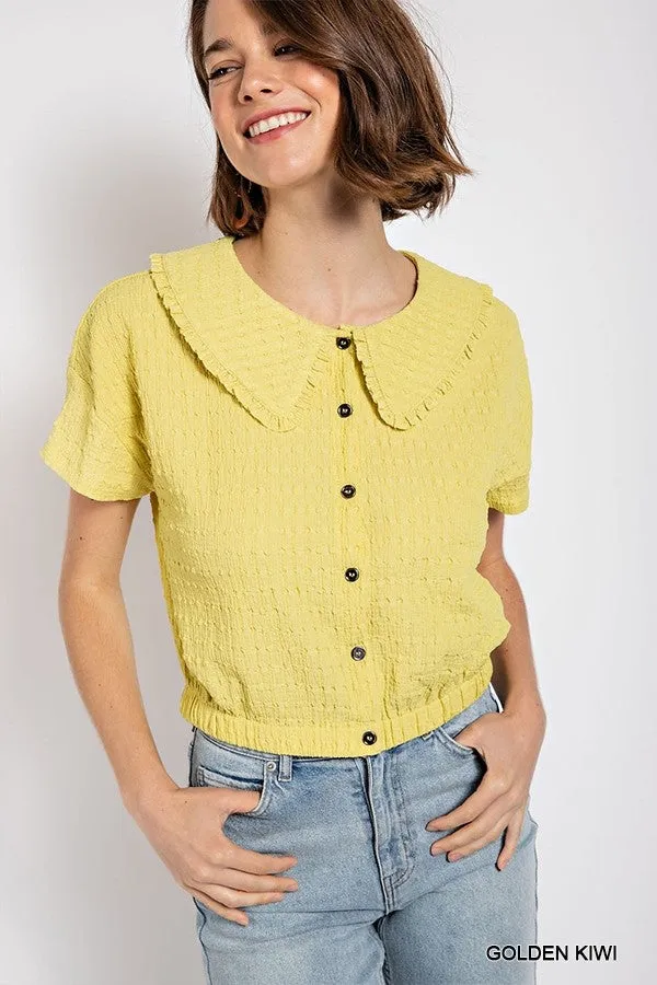 Peter pan collar textured knit button down top - 3 colors - Ships from The USA