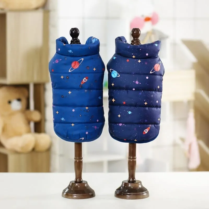 Planet Print Puffer Dachshund Jacket