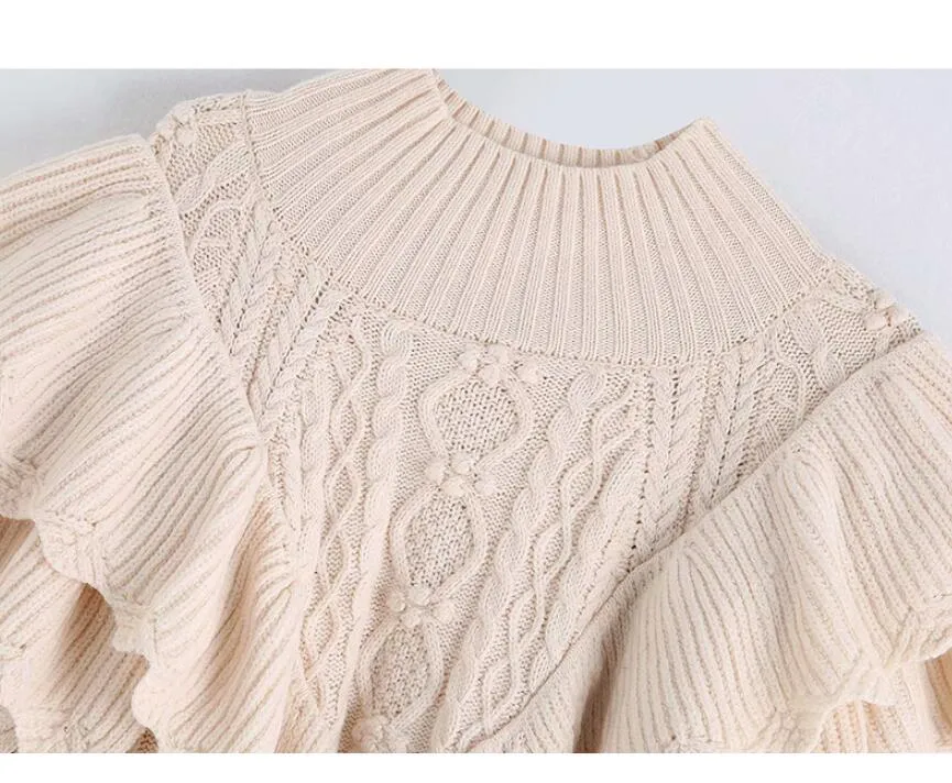 Pre Order:  Ruffled Knitted Cropped Pullover Sweater