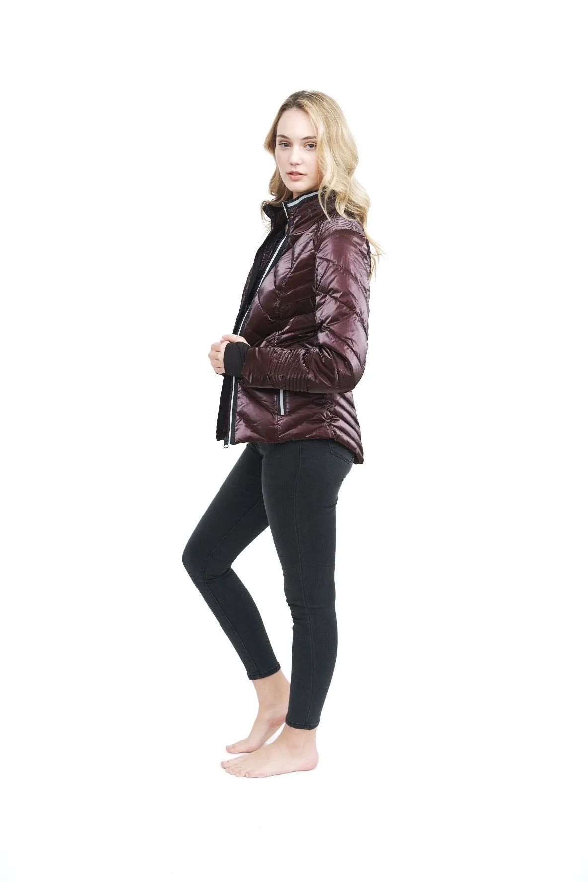 Puffer Jacket with Zip Down Hood Mulberry