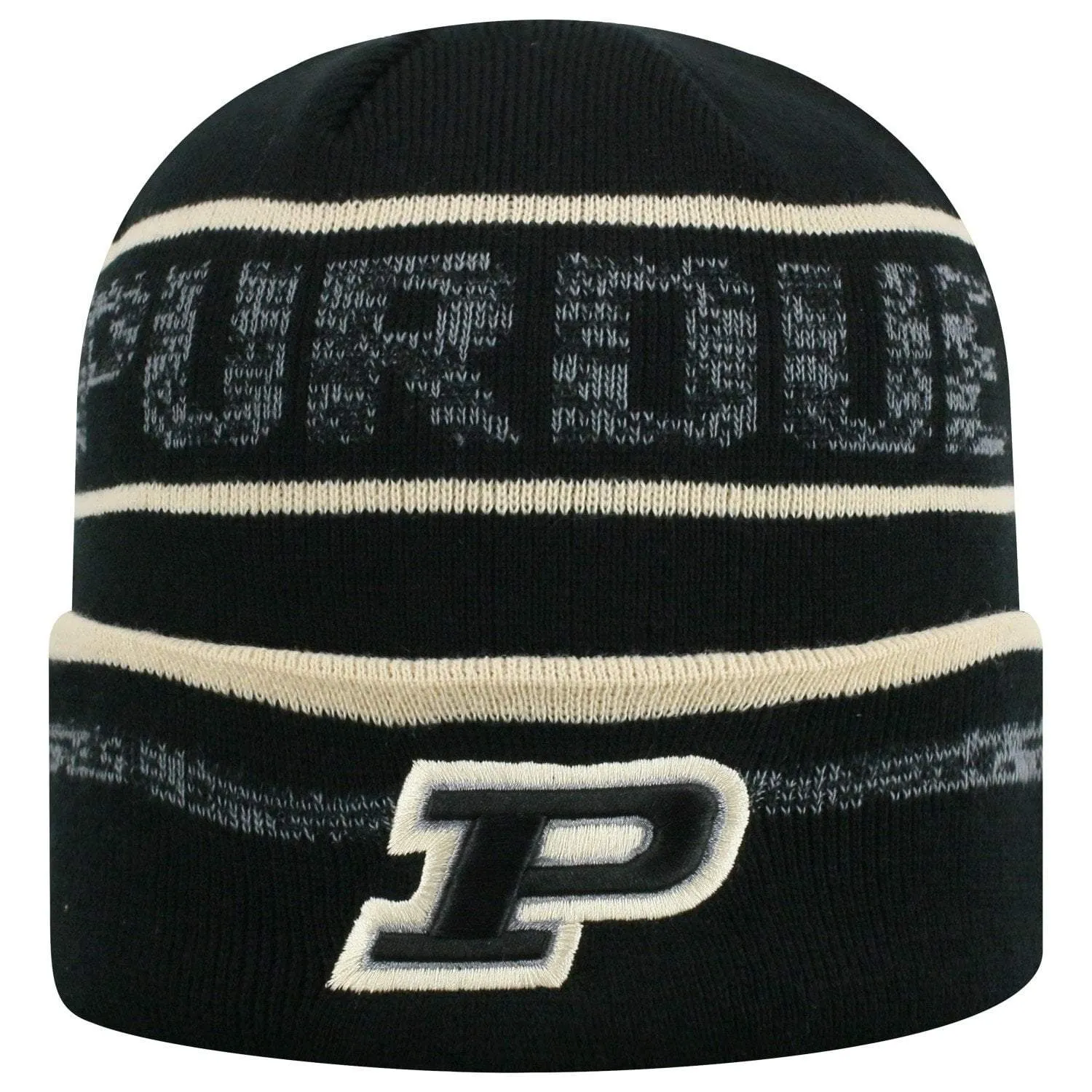 Purdue Boilermakers TOW Black Striped "Effect" Style Cuffed Knit Beanie Cap