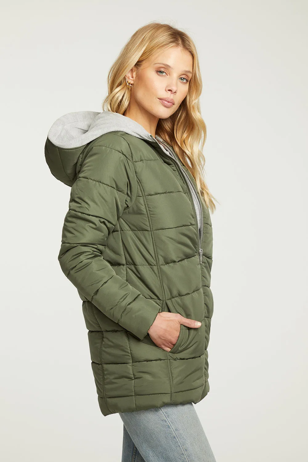 Quilted Hooded Long Puffer Zip Up Jacket