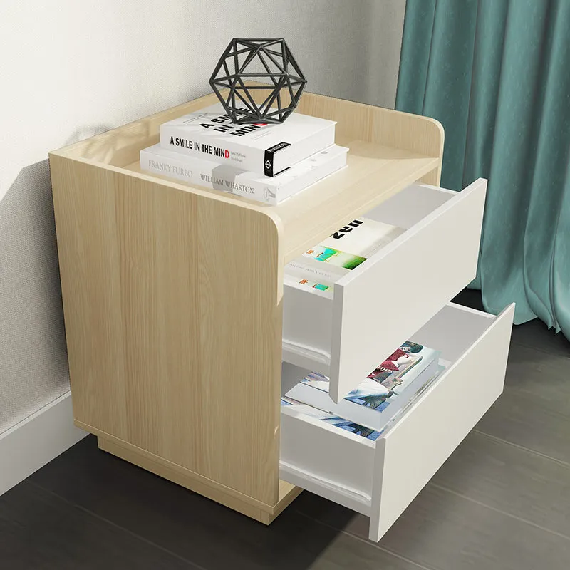 Raka White and Natural Bedside Table with 2 Drawers