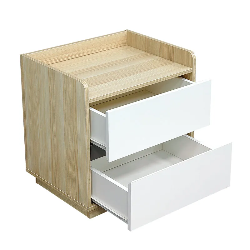 Raka White and Natural Bedside Table with 2 Drawers