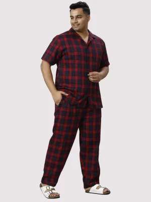 Red and Black Checks Printed Full Co-ords Set Men's Plus Size