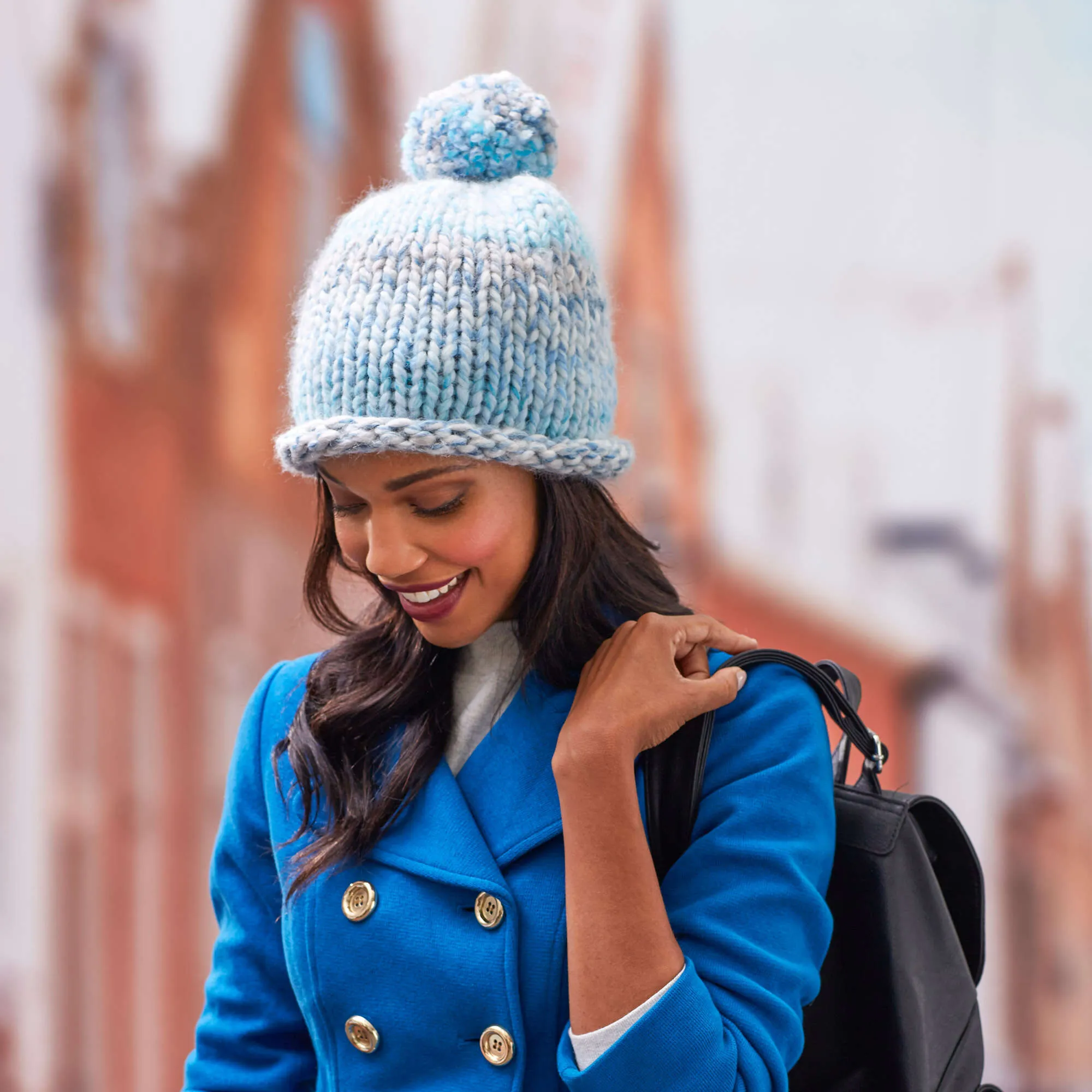 Red Heart Knit Fantastic Pommed Hat