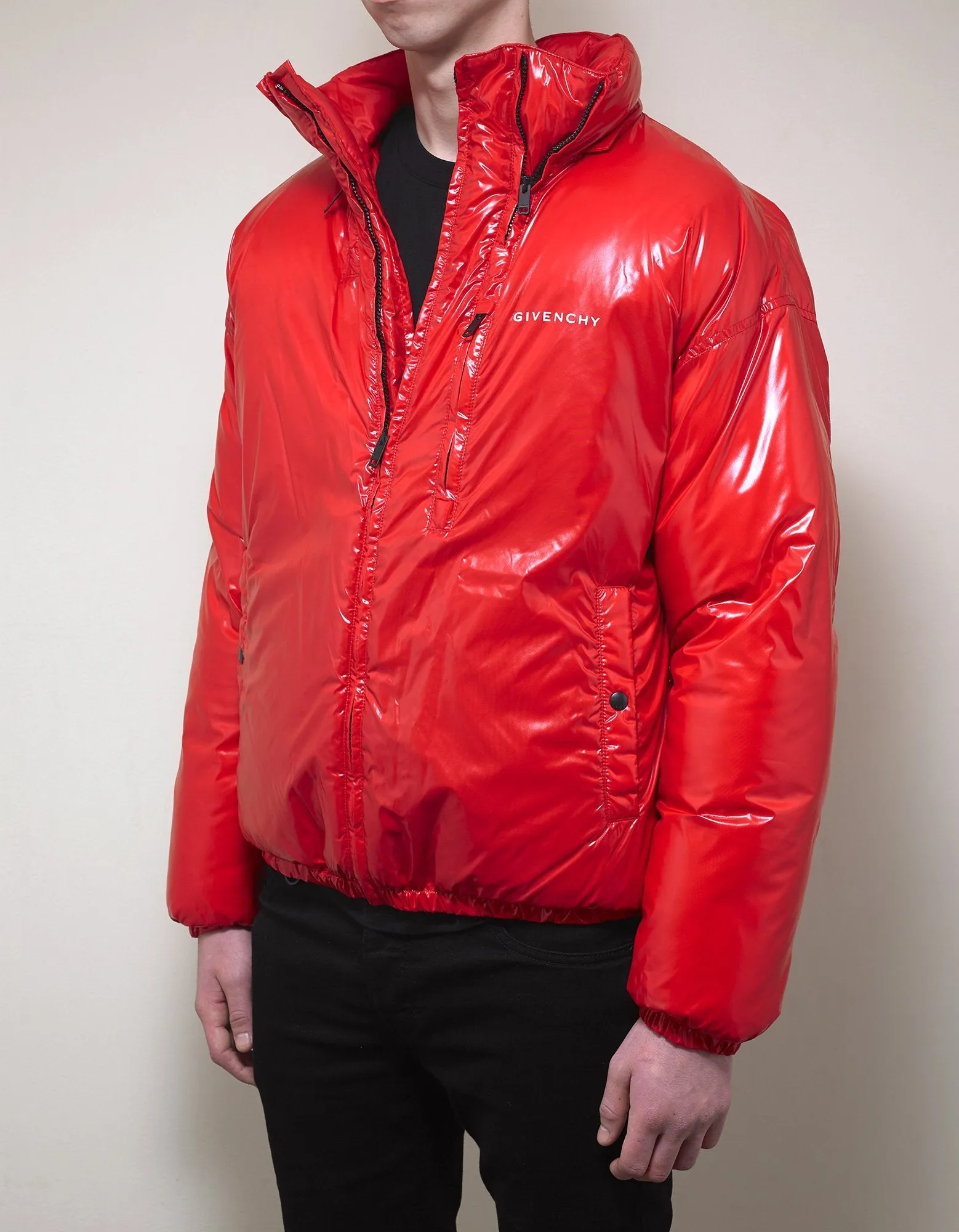 Red Light Nylon Logo Puffer Jacket