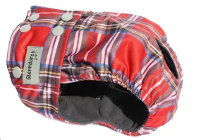 Red Tartan Female Dog Nappy - Poppers fastening