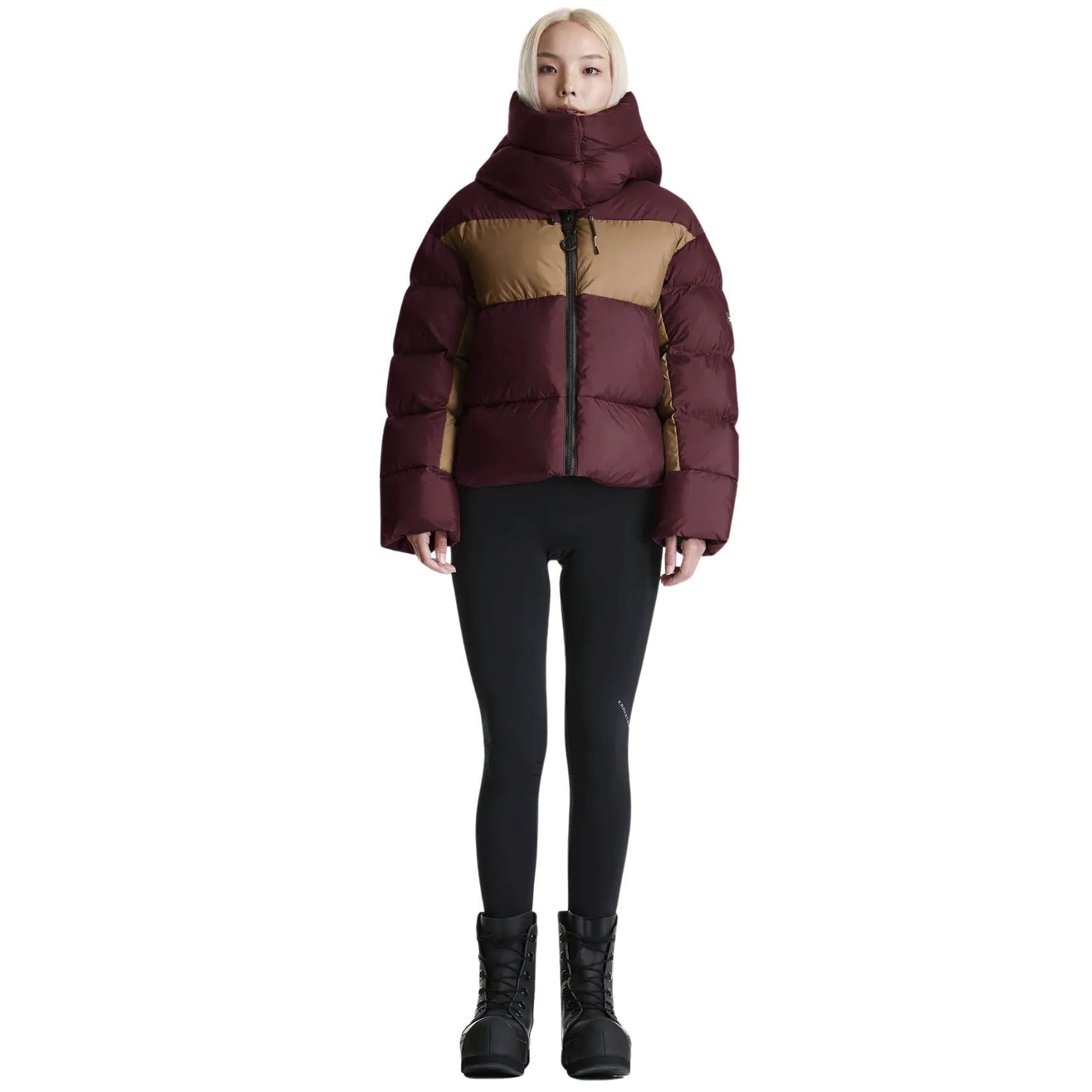 Rook Short Puffer Jacket - Red/Beige