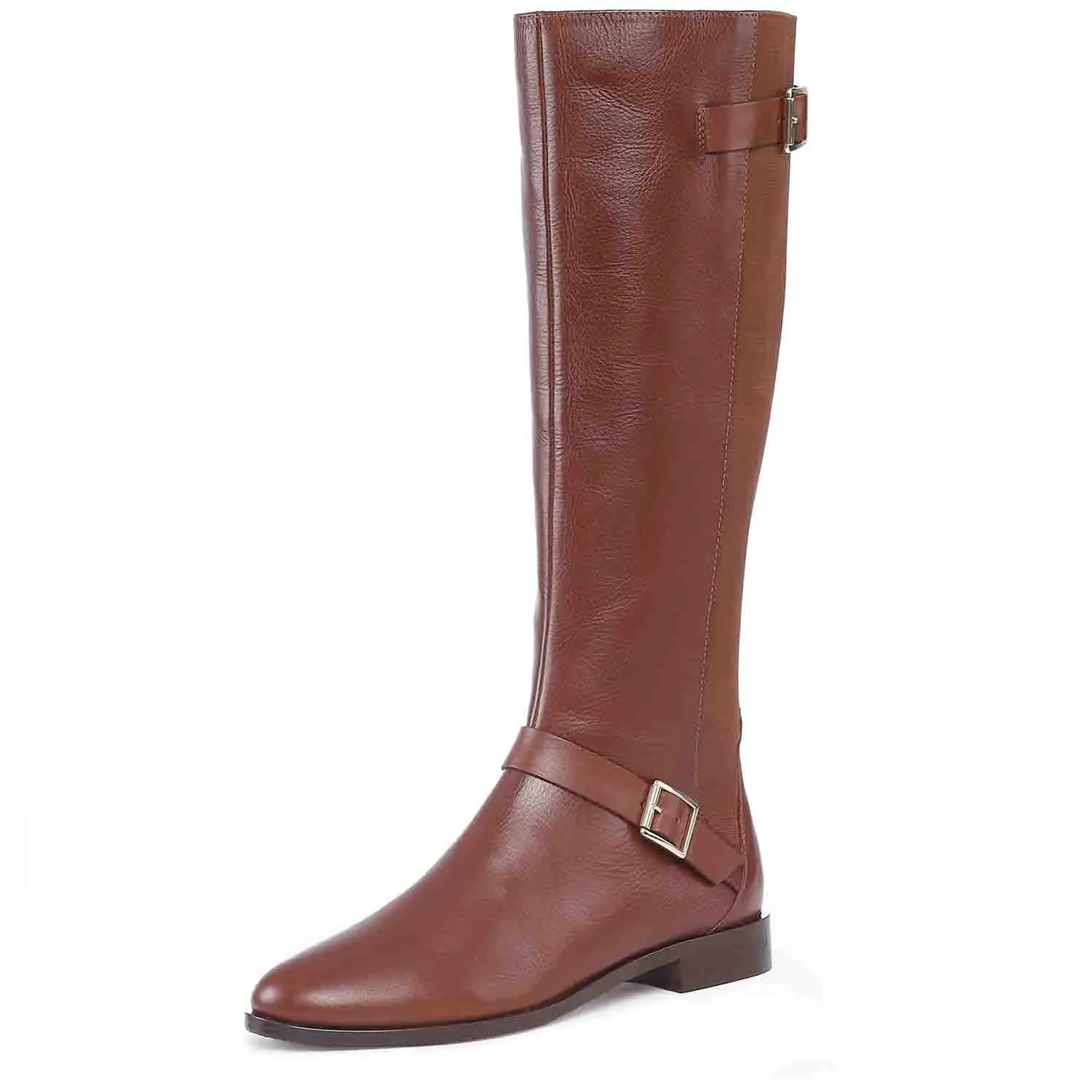 Saint Delores Cuoio Crust Leather Buckle Decor Knee High Boots