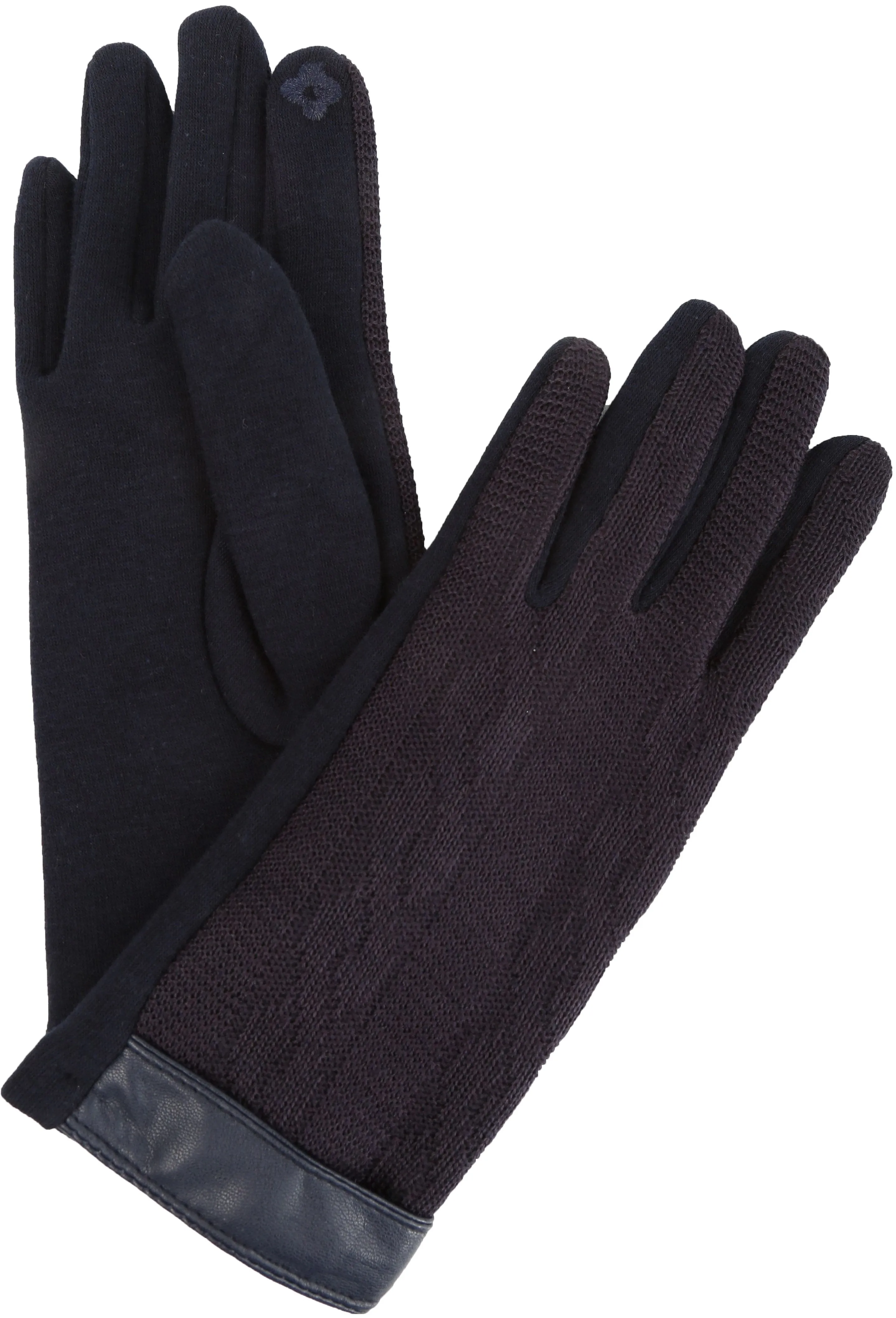 Sakkas Rayanne Soft Classic Knit Faux Leather Wrist Band Touch Screen Warm Gloves