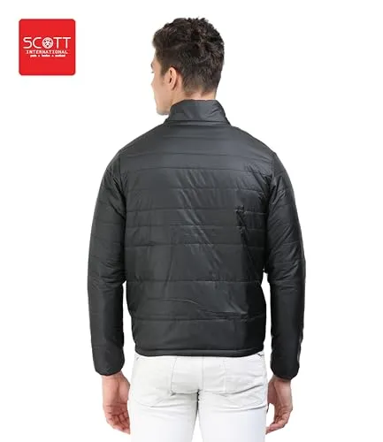 Scott International Men's Quilted Puffer Jacket - Lightweight, Water Repellant, Elastic Cuffs, Zipped Pockets, Casual Winter Jacket - Stylish Outerwear for Men (SS23-TWRAP-JKT-BL-XL,Black,X-Large)