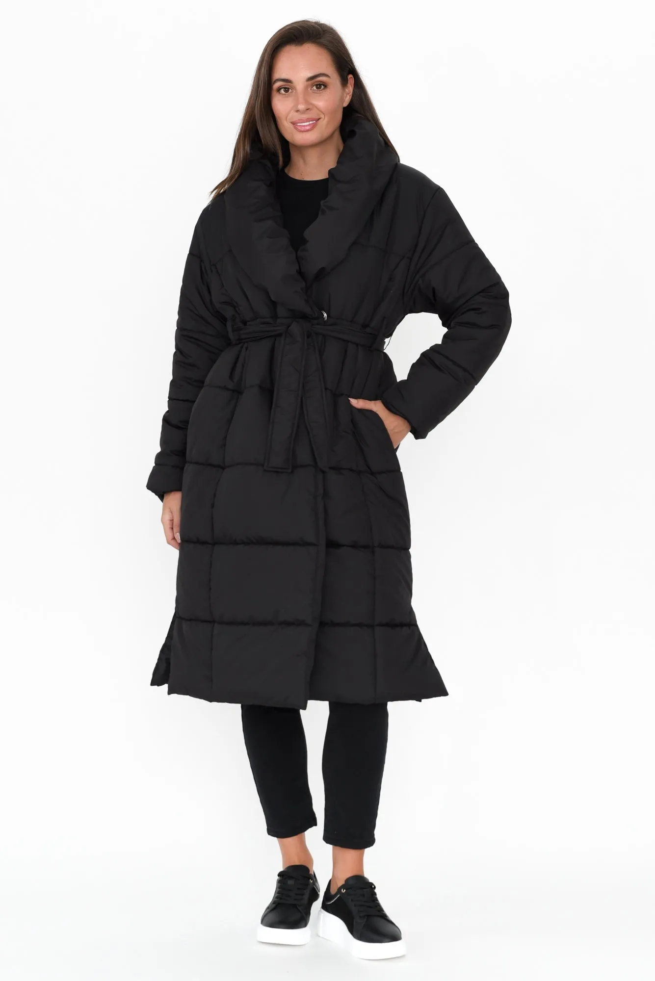 Shawl Black Tie Puffer Coat