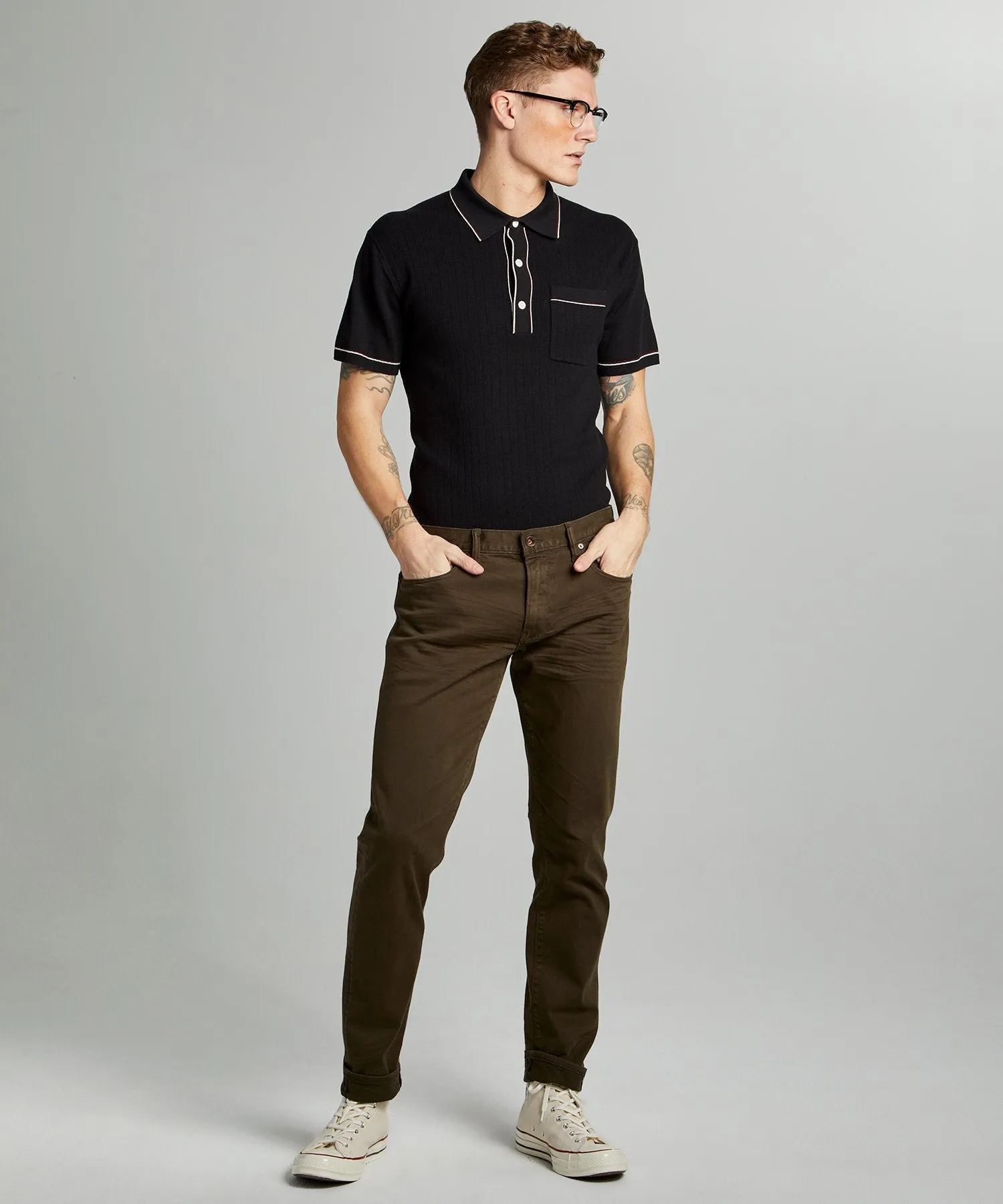 Slim Fit 5-Pocket Garment-Dyed Stretch Twill in Peat