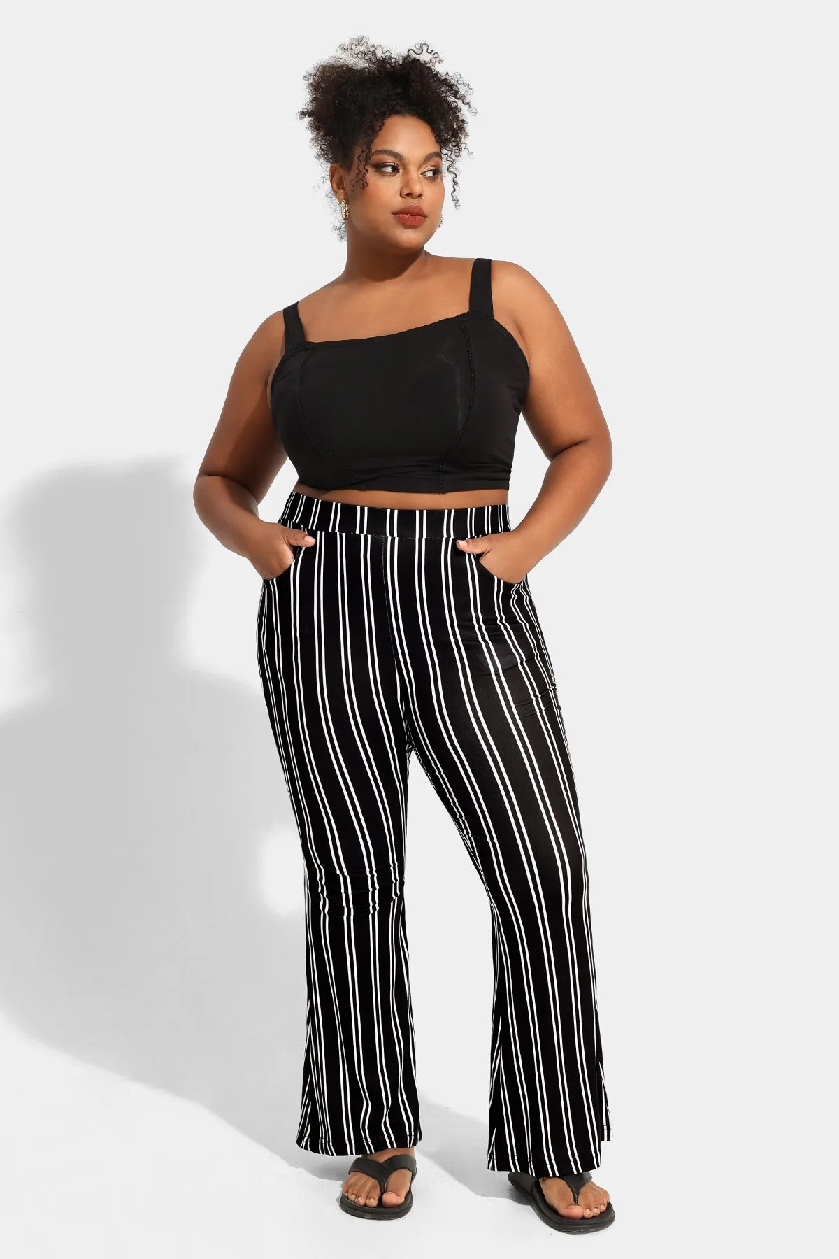 Striped Flared Streetwear Wide Leg Pants with Pockets